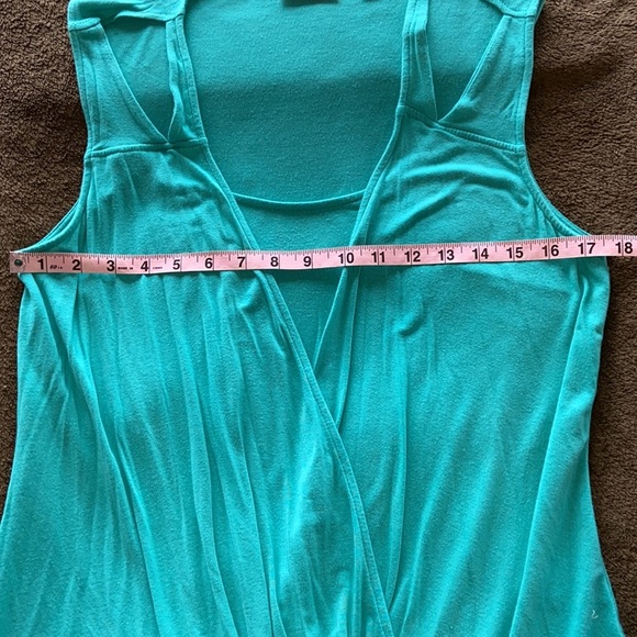 NY & Co Teal Hidden Knot Draped Wrap Top Dance Workout Knit Cutout Shoulders - Picture 7 of 11